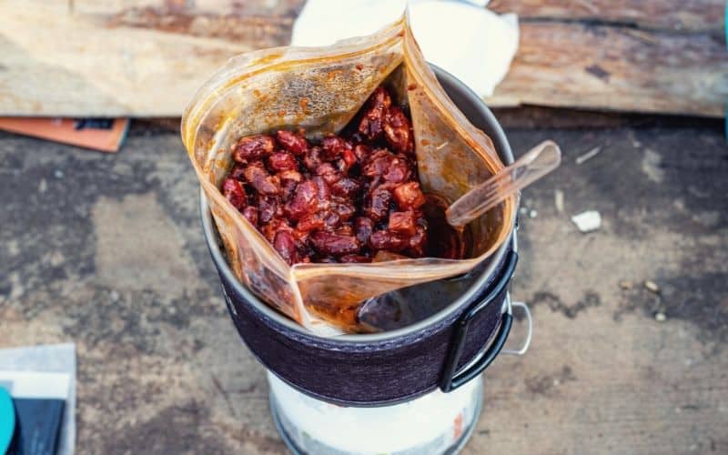 Beans cooking inside a Jetboil Minimo stove