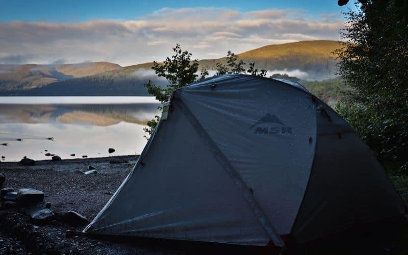 MSR Hubba Hubba NX tent in the rain at Loch Lomond