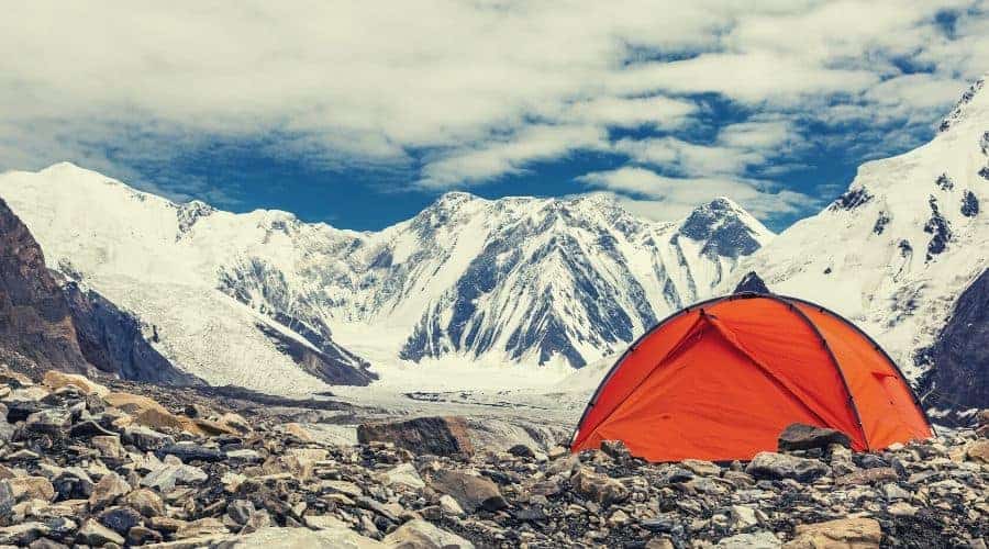 Red Tent in High Latitude Mountain Terrain