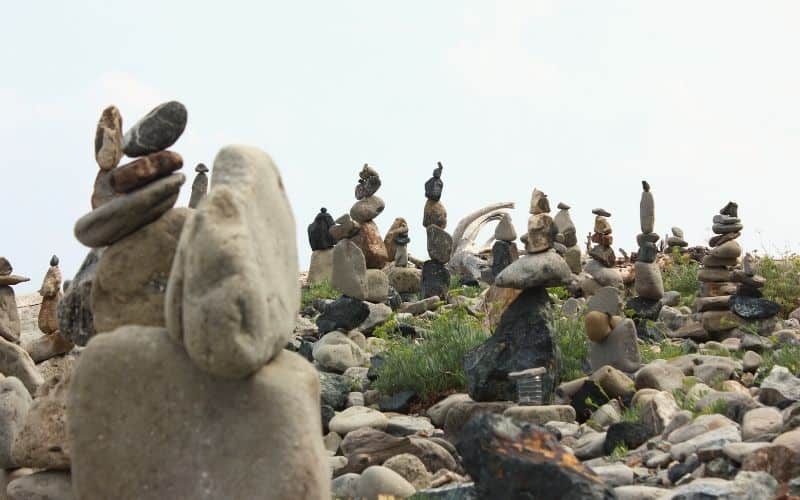 Artistic rock cairns at Monterosso al mare, Italy