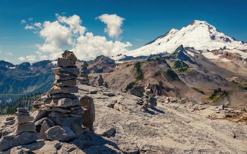 Many cairn stacks made for decorative purposes