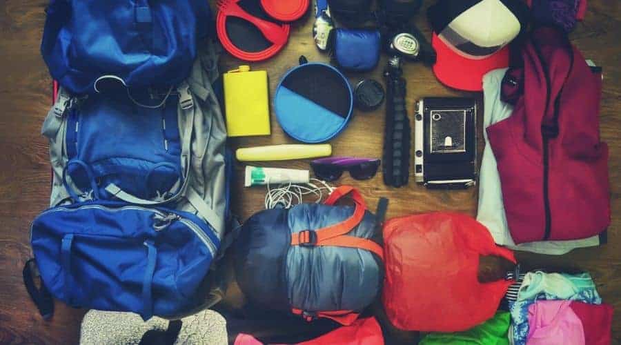 backpacking gear laid out