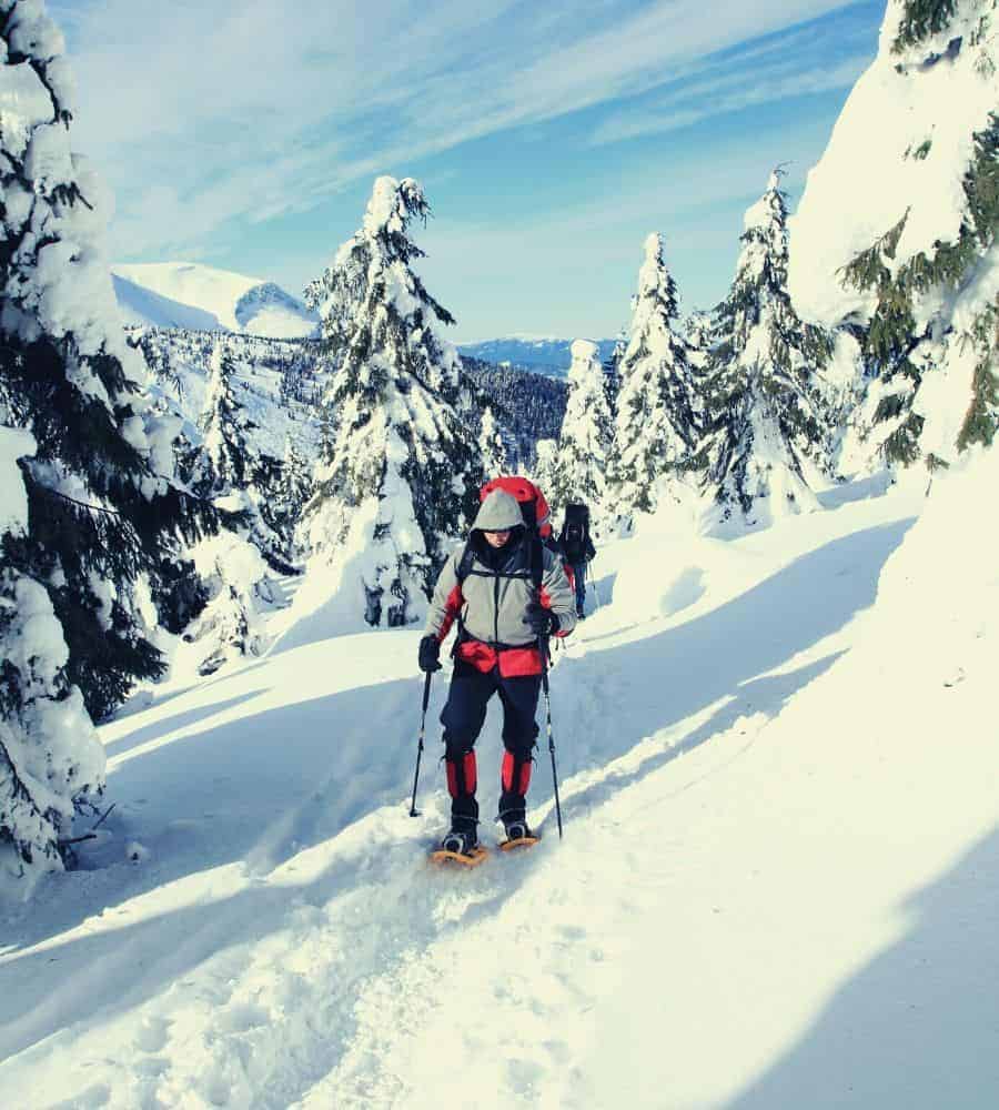 hiking in snowshoes