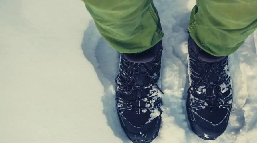 hiking boots in deep snow