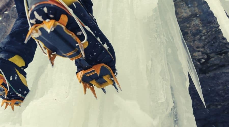ice climbing with crampons