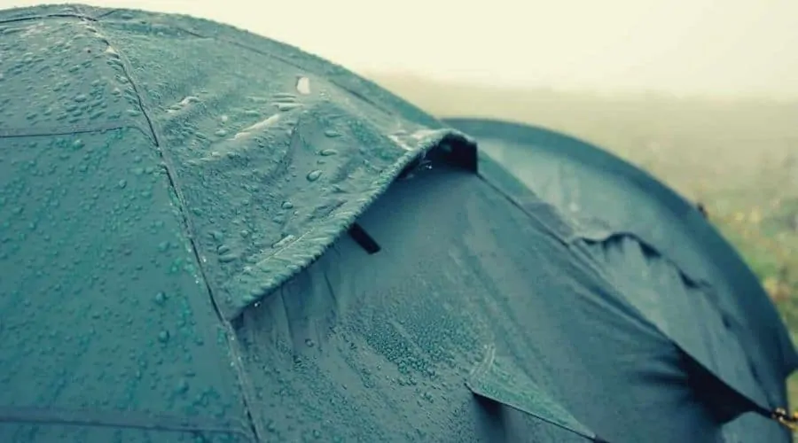 rain rolling off tent in wet weather