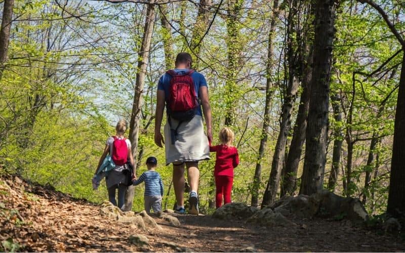 Parents hiking with their kids