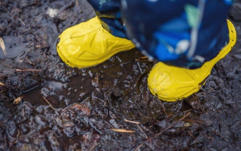 Toddlers feet in muddy water