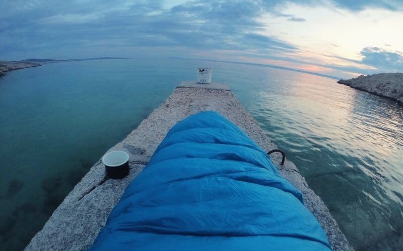 mummy sleeping bag on pier