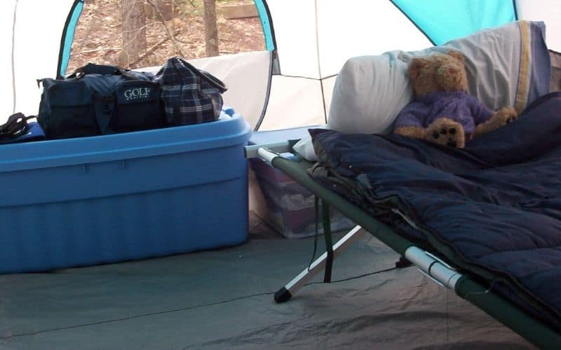 camping cot in tent