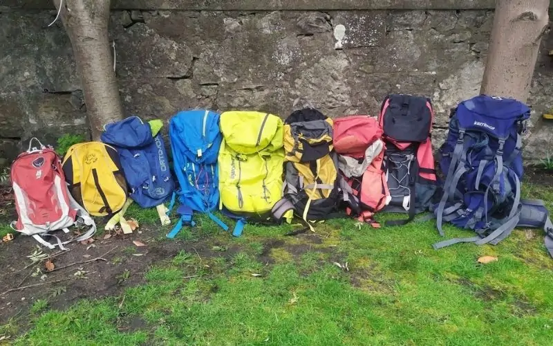 Variety of backpacks in different sizes sitting in a row