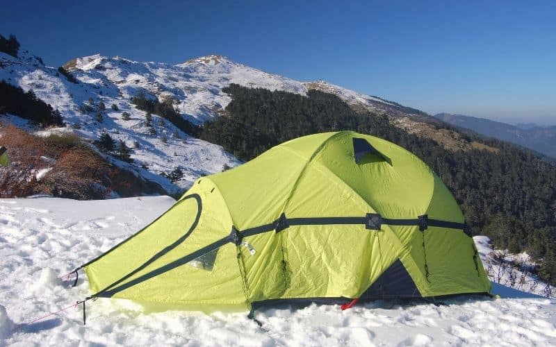 Four season tent pitched in the snow