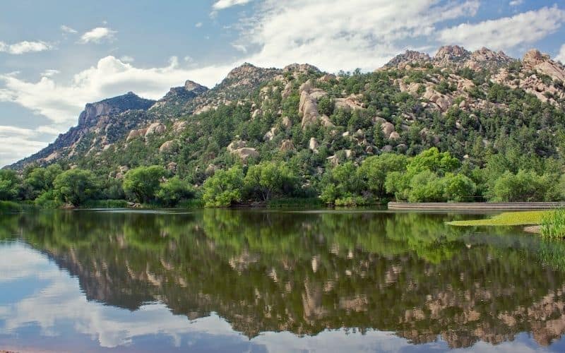 Granite Mountain reflected in a lake, Phoenix, Arizona