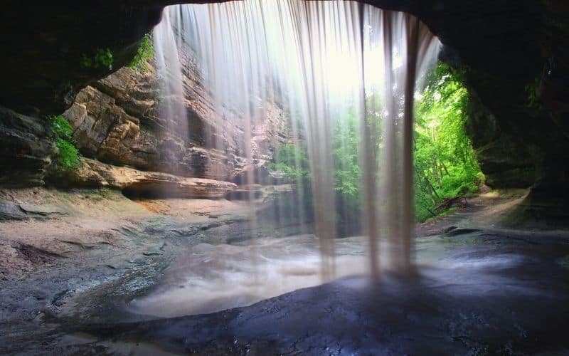 View through water underneath Lasalle Falls, Illinois