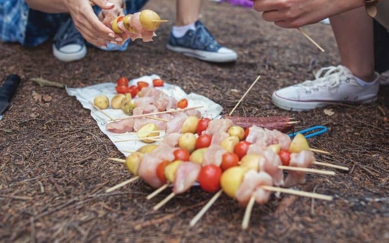Making kebabs at the campsite