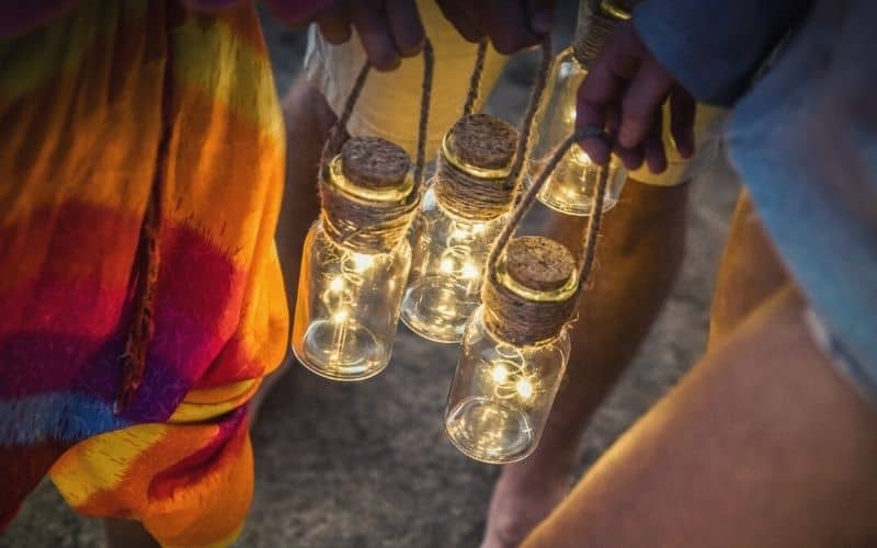 String lights inside jars