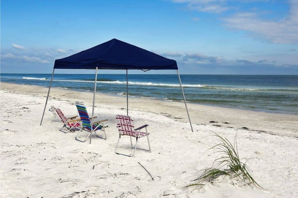 Pop up canopy pitched on the beach