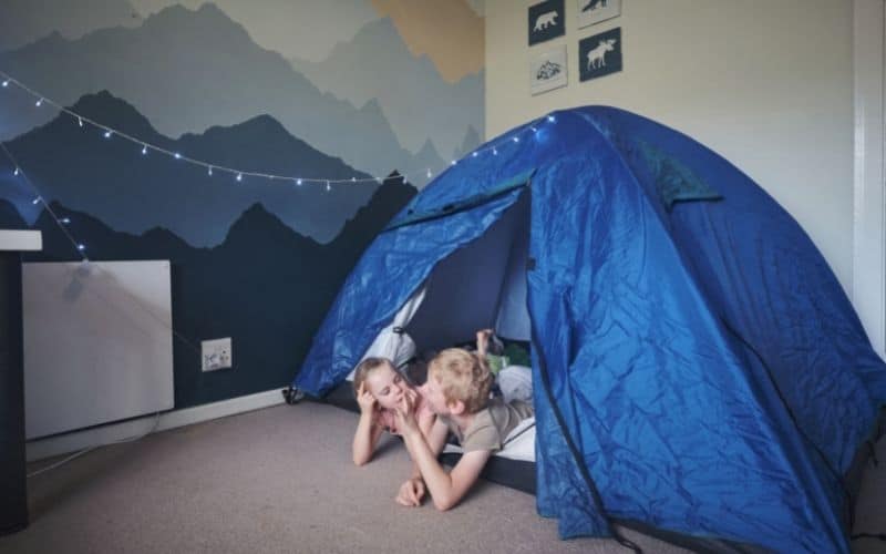 Kids camping in tent inside a tent