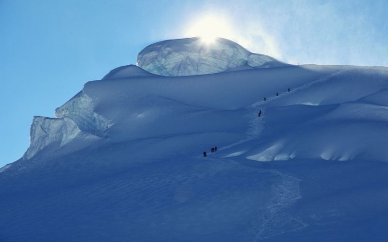 People climbing up Nevado Pisco, Cordillera Blanca, Peru