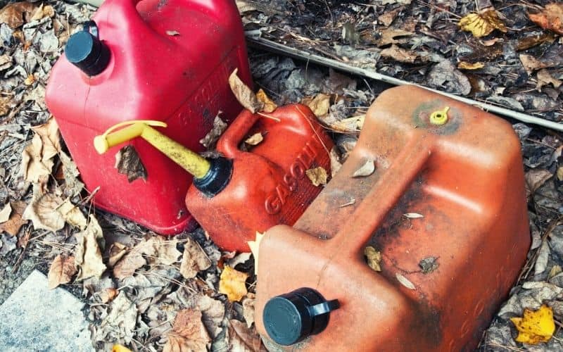 Plastic cans of gasoline in different sizes