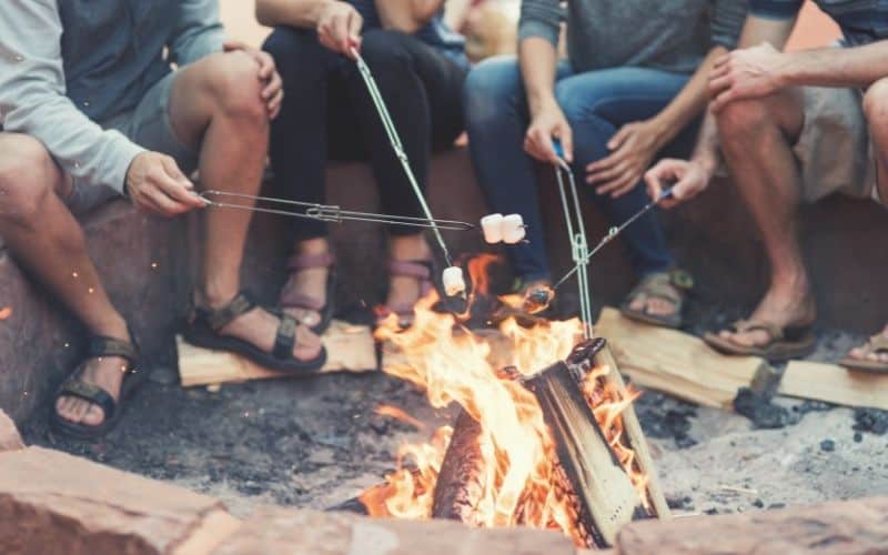 Toasting marshmallows over a campfire