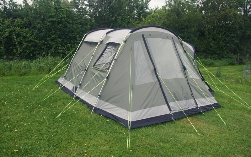 Well pitched tent with many taut guy lines