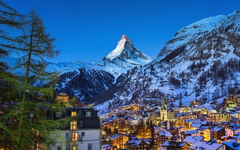 The town of Zermatt underneath Mount Matterhorn