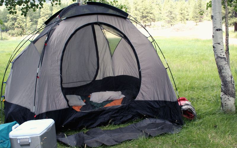 The inside of a backpackers tent