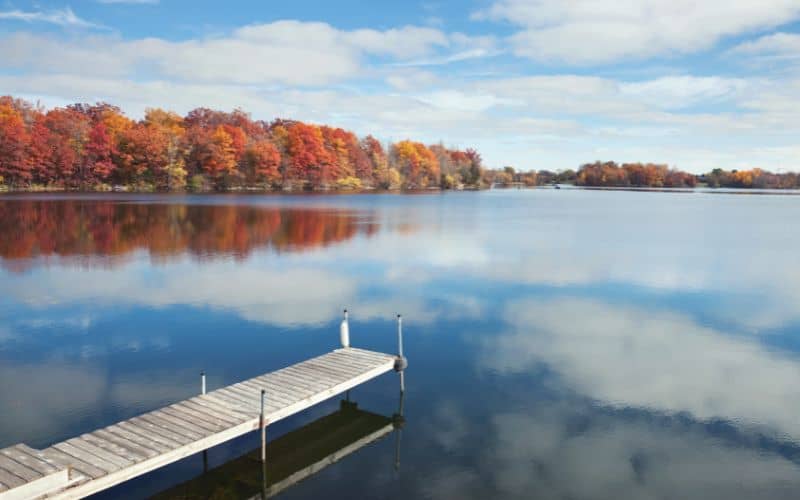 Pier at lakeside in Minnesota fall