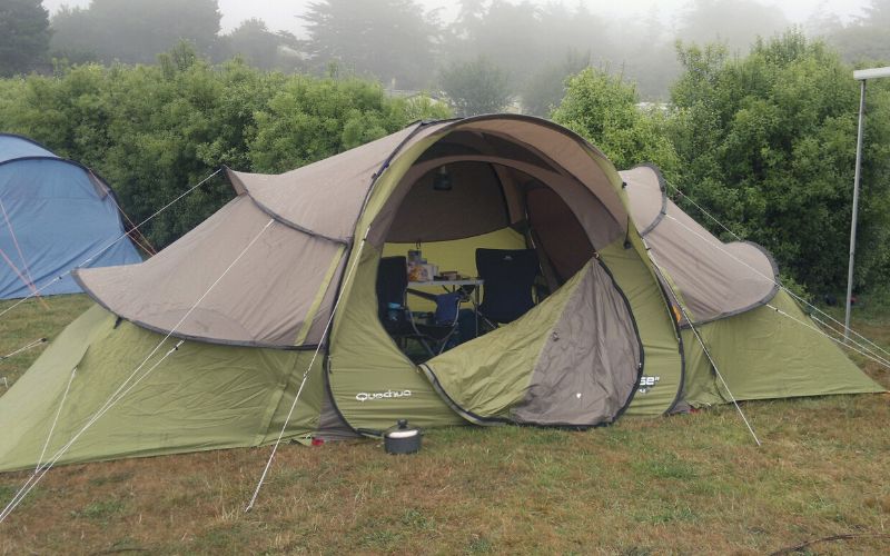 Pop up tent in the rain