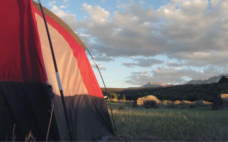 Close up of tent fabric and poles