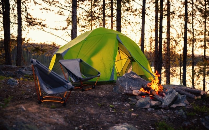 camp fire and tent
