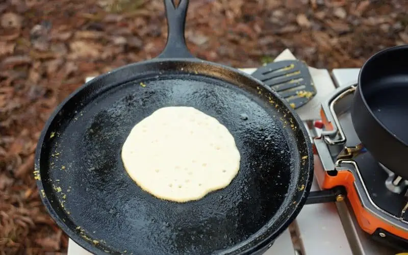 Pancake batter on camping stove