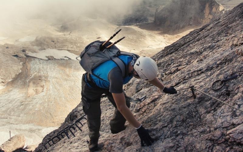 hiker in a steep route