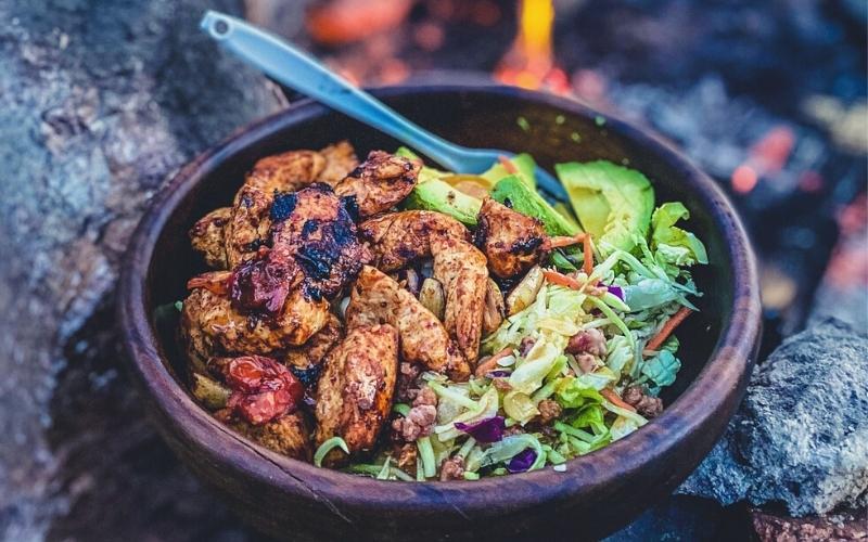 chicken avocado vegetables as camp food