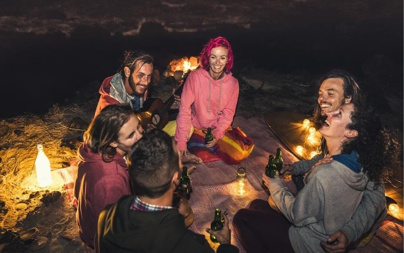 campers having fun while playing music