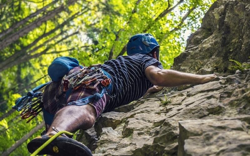 climber with a trad rack