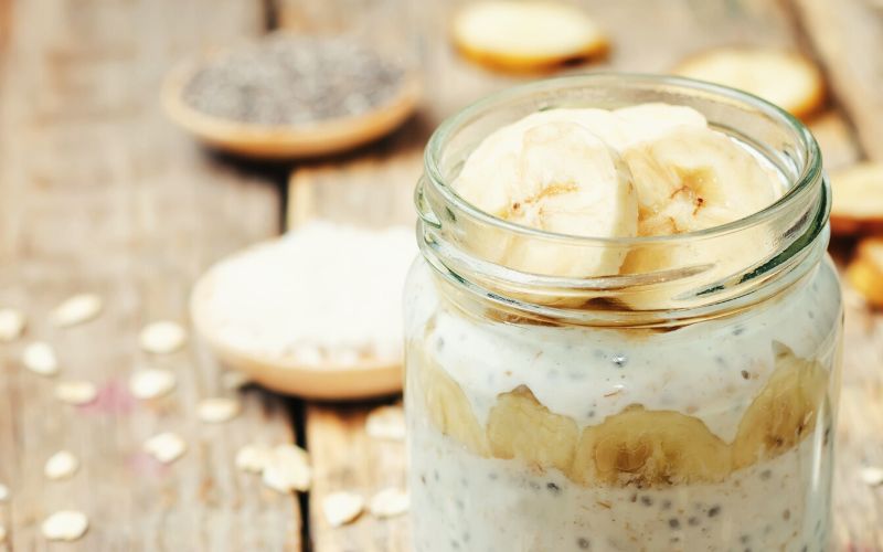Coconut Chia Oatmeal Overnight oats with bananas