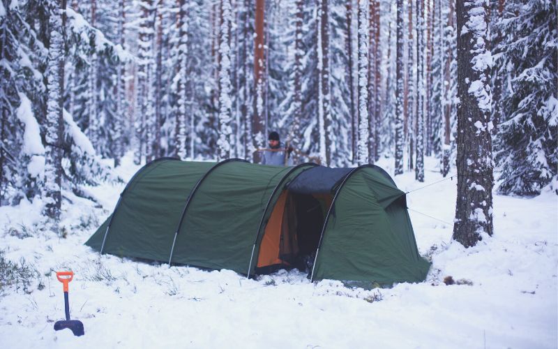 Tent pitched in the snow