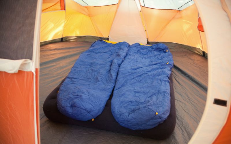 Double air mattress inside of a tent