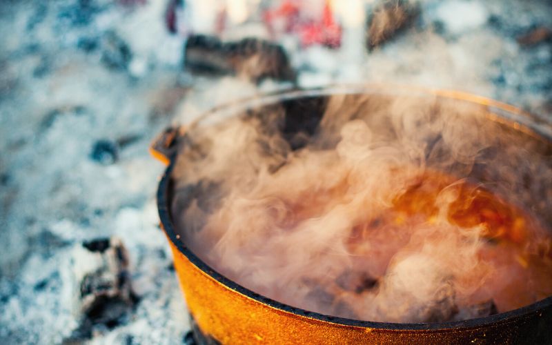 Dutch oven cowboy sausages and beans