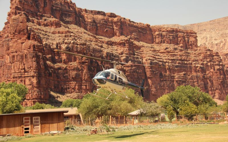 Helicopter flying out of Supai Village