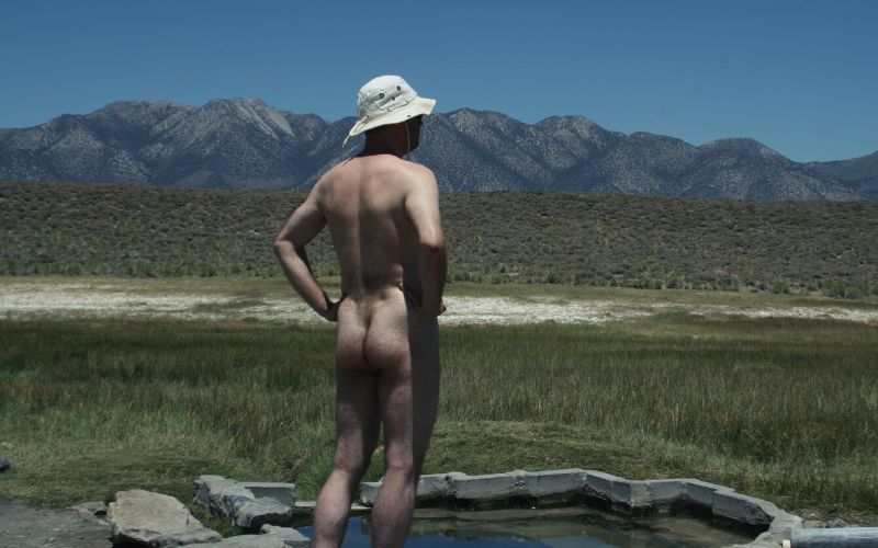 Hiker naked near Mammoth Lakes, California