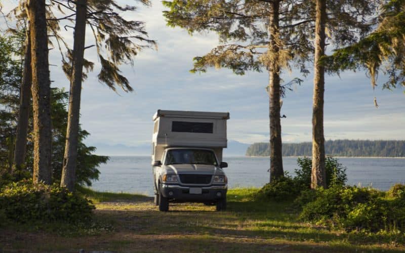 RV parked at Bere Point, Malcolm Island, Canada