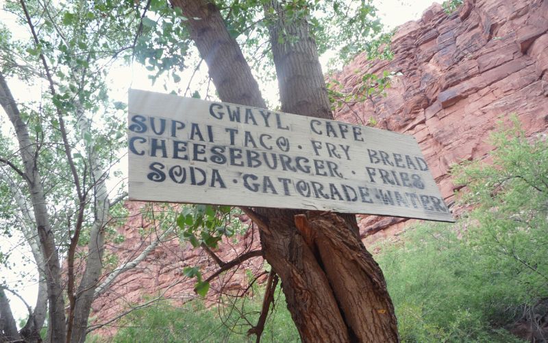 Supai village cafe menu attached to a tree
