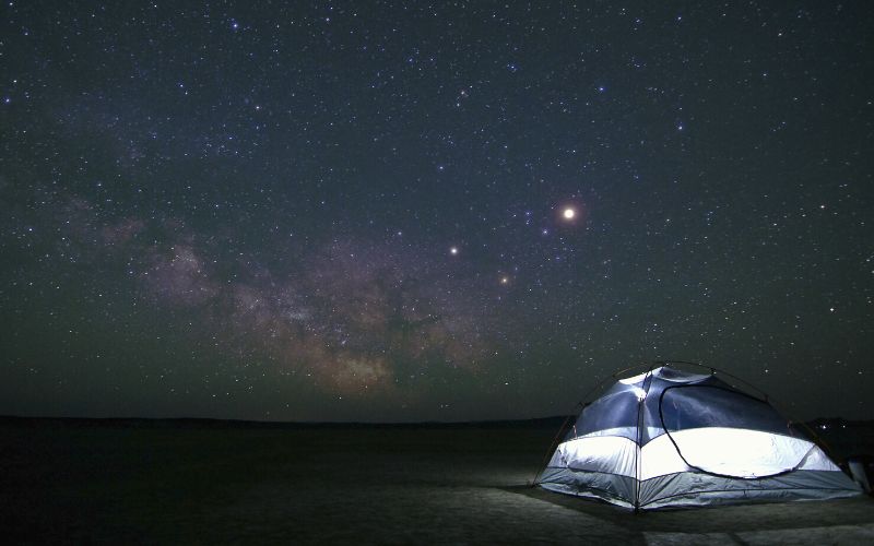 Tent in front of a starry sky