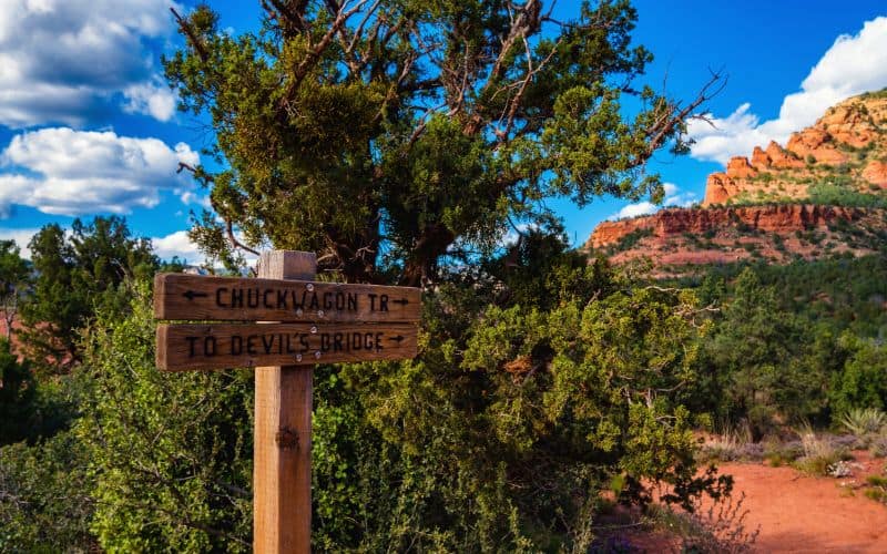 Trail marker for Chuckwagon Trail and Devils Bridge, Sedona