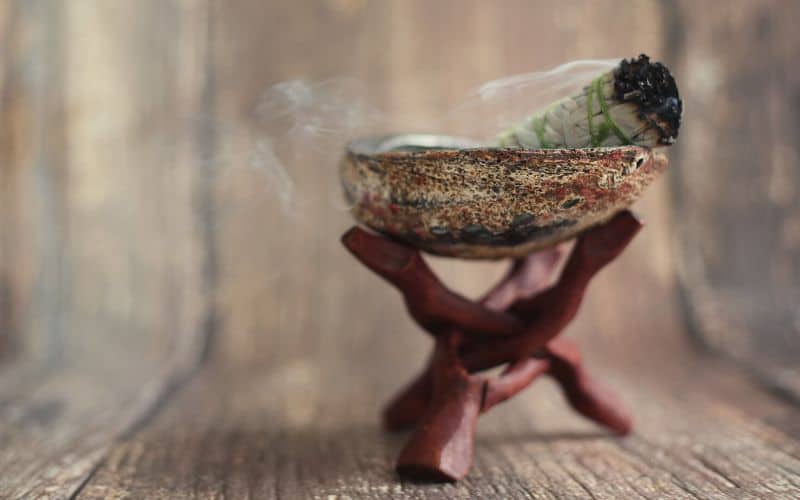 Sage burning in a small bowl