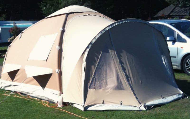 Tunnel canvas tent with near vertical walls