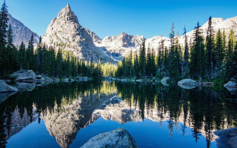 Lone Eagle Peak in Mirror Lake, Cascade Creek Trail, Colorado 